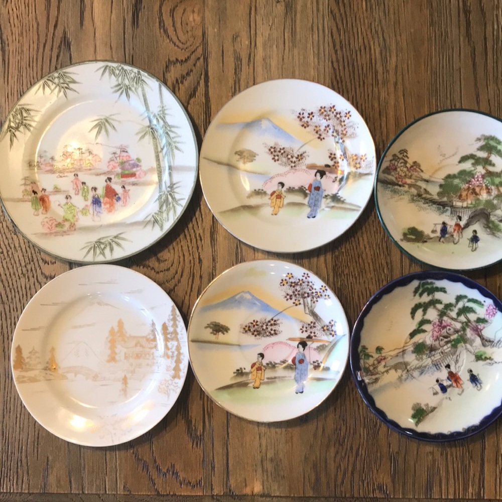 6 Vtg Japanese Geisha plates various designs